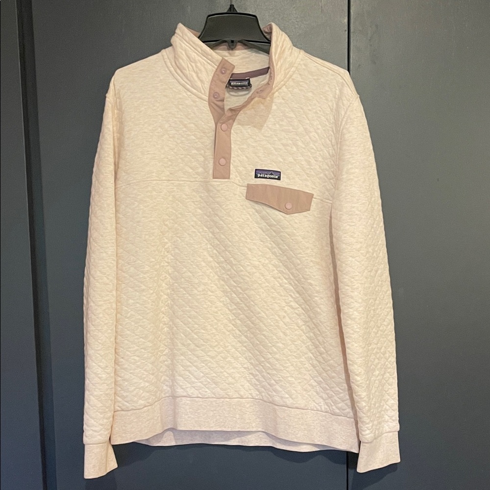 Patagonia Cream and Pink Quilted Pullover